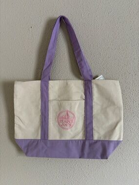 Trader Joe's Lavender & Cream Canvas Tote Bag